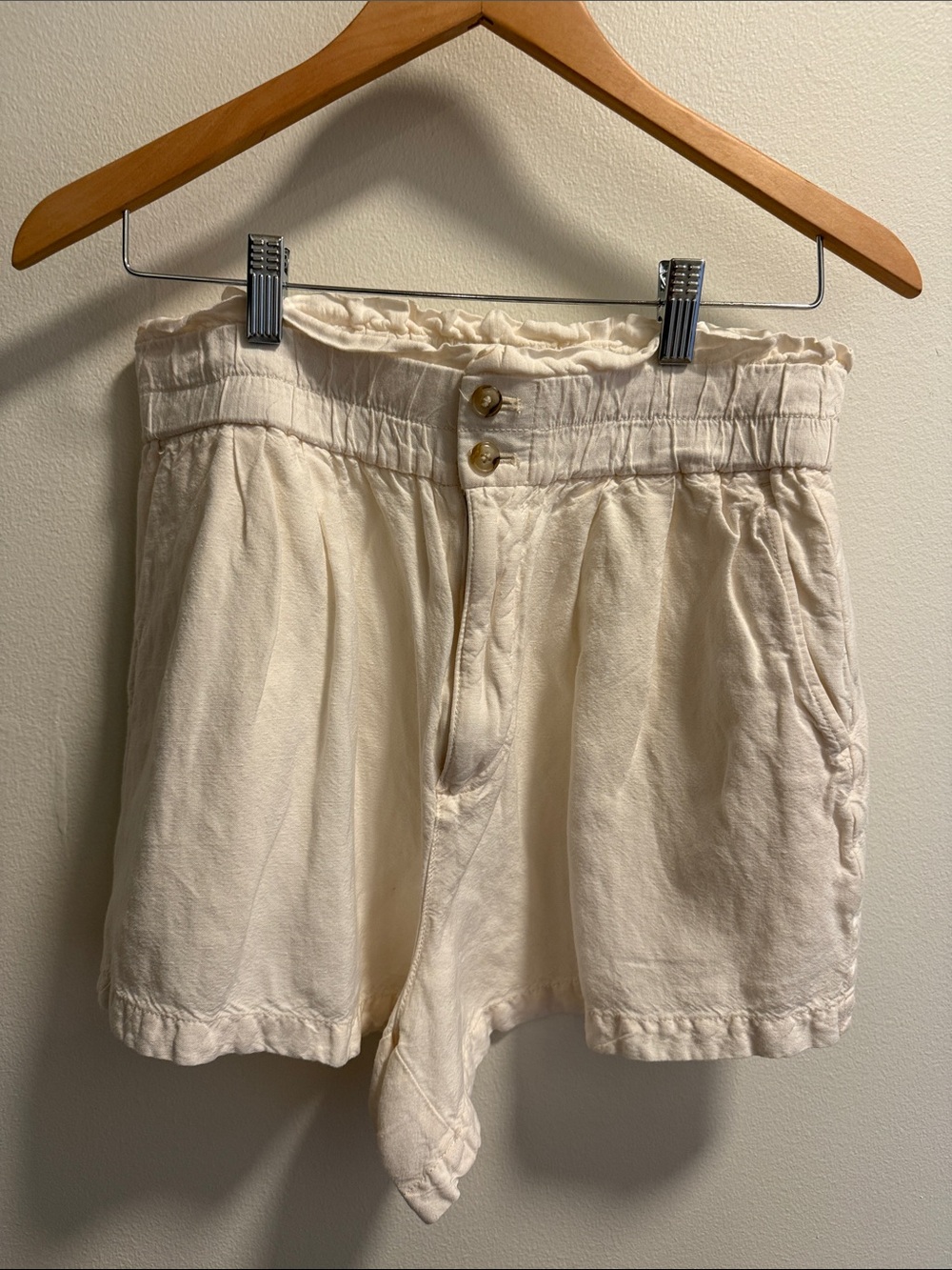 Madewell High-Waist Cream Paperbag Shorts